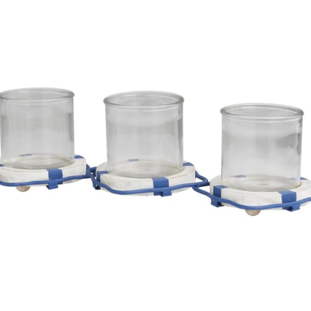 (NEW) Nautical Blue and White Candle Holder Set / Home Decor w/BOLSIUS CANDLES